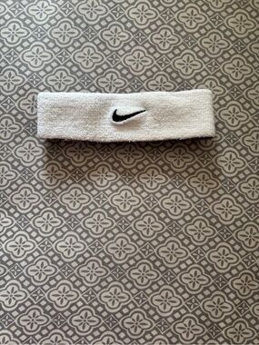 Nike White Terry Headband with Black Swoosh Logo